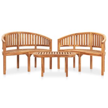 Juego De Muebles De Jardín 3 Piezas Madera Maciza De Teca Marrón