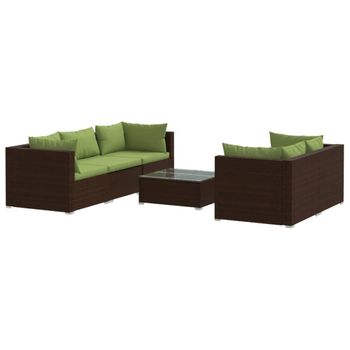 Set Muebles De Jardín 6 Piezas Y Cojines Ratán Sintético Marrón