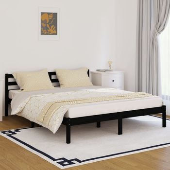 Estructura De Cama Madera Maciza De Pino Negro 160x200 Cm