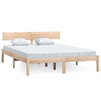 Estructura De Cama De Madera Maciza De Pino Gris 160x200 Cm Marrón