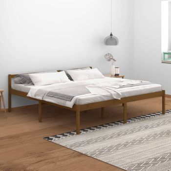 Cama Personas Mayores Madera Maciza Pino Marrón Miel 200x200 Cm