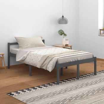 Cama Para Personas Mayores Madera Maciza Pino Gris 120x200 Cm