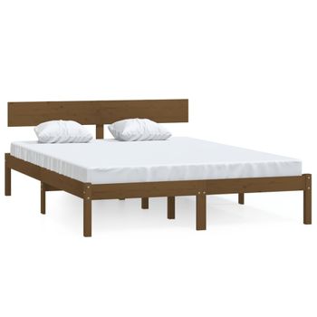 Estructura De Cama Madera Maciza Pino Marrón Miel 140x200 Cm