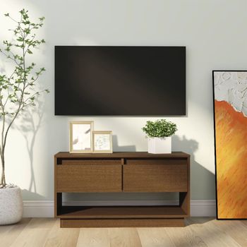 Mueble De Tv Madera Maciza De Pino Marrón Miel 74x34x40 Cm