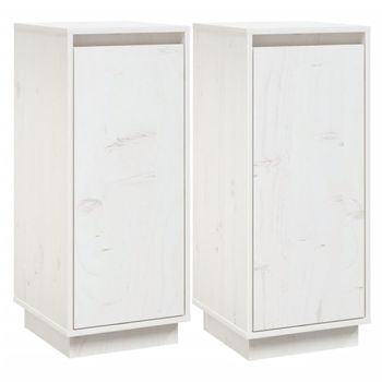 Aparador 2 Uds Madera Maciza De Pino Blanco 31,5x34x75 Cm