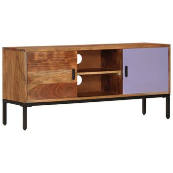 Mueble Tv Madera Maciza Acacia Marrón Miel Y Gris 110x30x50 Cm