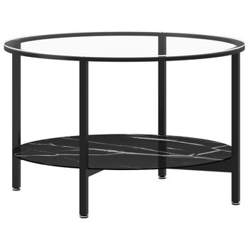 Mesa De Centro Vidrio Templado Negro Y Mármol Negro 70 Cm