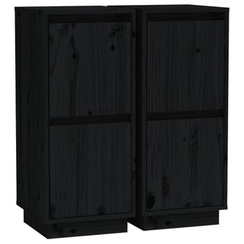 Aparador 2 Uds Madera Maciza De Pino Negro 31,5x34x75 Cm