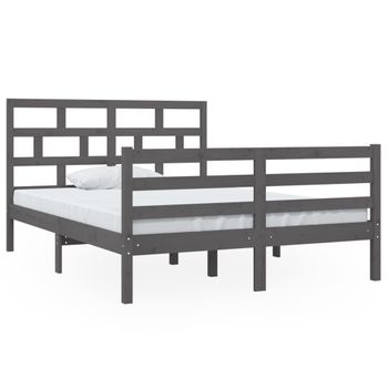 Estructura De Cama De Madera Maciza Doble 4ft6 135x190 Cm