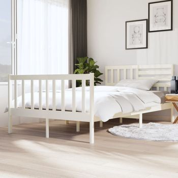 Estructura De Cama Madera Maciza Blanca 120x200 Cm