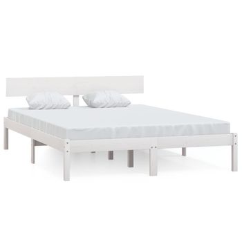 Estructura De Cama De Madera Maciza De Pino Blanco 140x190 Cm