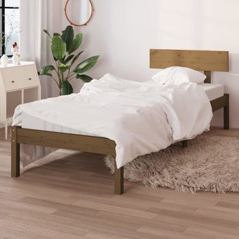 Estructura Cama Madera Pino Pequeña Individual Marrón 90x190 Cm