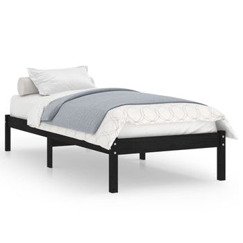 Estructura De Cama Madera Maciza Individual Negra 75x190 Cm