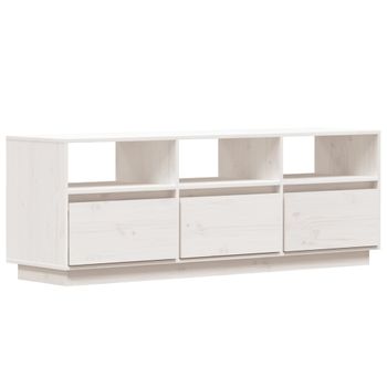 Mueble De Tv De Madera Maciza De Pino Blanco 140x37x50 Cm