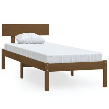 Estructura De Cama Madera Maciza Pino Marrón Miel 100x200 Cm