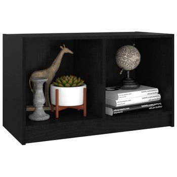 Mueble De Tv De Madera Maciza De Pino Negro 70x33x42 Cm