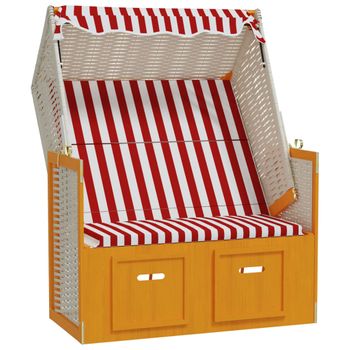 Silla Playa Strandkorb Dosel Ratán Sintético Madera Rojo Blanco