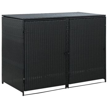 Cobertizo Doble Contenedor Basura Ratán Negro 148x80x111cm