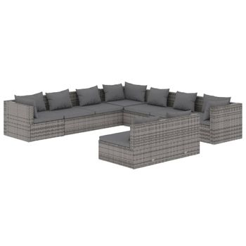 Set De Muebles De Jardín 9 Pzas Y Cojines Ratán Sintético Gris