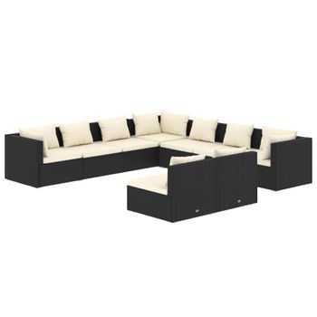 Set De Muebles De Jardín 9 Pzas Y Cojines Ratán Sintético Negro