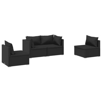 Set De Muebles De Jardín 4 Pzas Y Cojines Ratán Sintético Negro