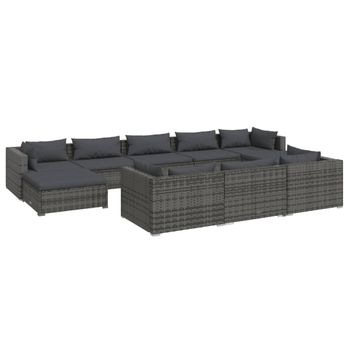 Set De Muebles De Jardín 10 Pzas Y Cojines Ratán Sintético Gris