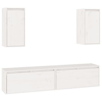 Muebles Para Tv 4 Piezas Madera Maciza De Pino Blanco