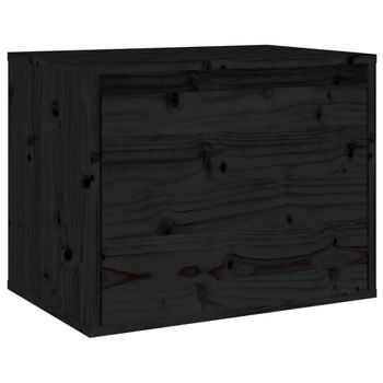 Armario De Pared De Madera Maciza De Pino Negro 45x30x35 Cm