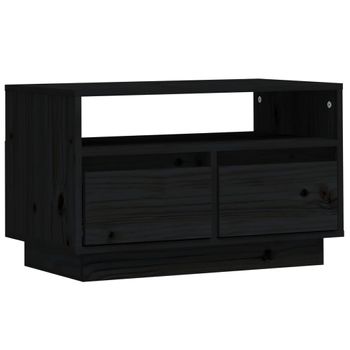 Mueble De Tv De Madera Maciza De Pino Negro 60x35x37 Cm