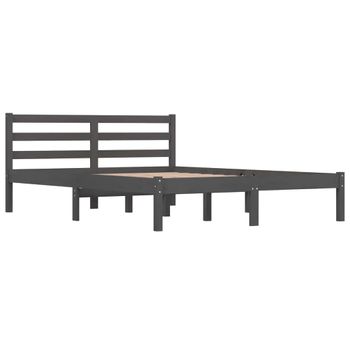 Estructura De Cama Madera Maciza De Pino Gris 135x190 Cm