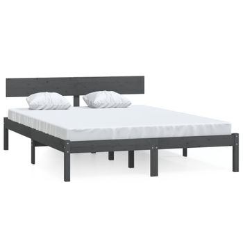 Estructura De Cama Madera Maciza De Pino Gris 200x200 Cm