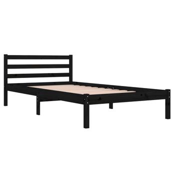 Estructura Cama Madera Maciza De Pino Negro 100x200 Cm