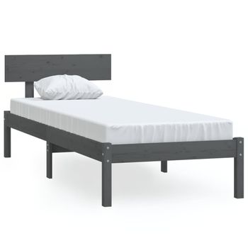 Estructura De Cama Madera Maciza De Pino Gris 100x200 Cm