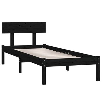 Estructura De Cama Madera Pino Pequeña Individual 75x190 Cm Negro