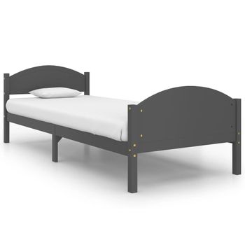 Estructura De Cama Madera Maciza De Pino Gris Oscuro 90x200 Cm