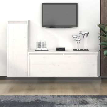 Muebles Para Tv 2 Piezas Madera Maciza De Pino Blanco