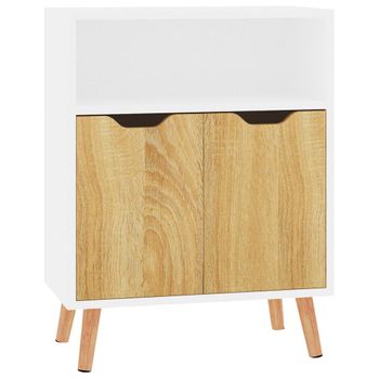 Aparador Madera De Ingeniería Blanco Y Roble Sonoma 60x30x72 Cm Beige