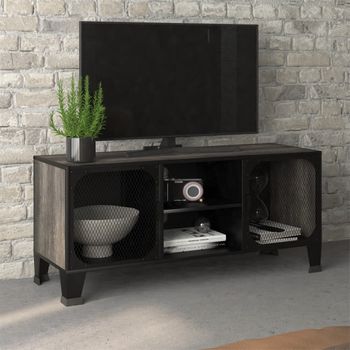 Mueble De Tv Metal Y Mdf Gris 105x36x47 Cm