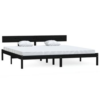 Estructura De Cama Madera Maciza De Pino Negro 180x200 Cm