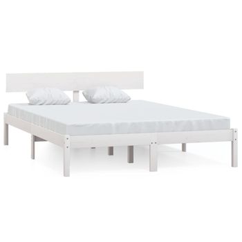 Estructura De Cama De Madera Maciza De Pino Blanco 160x200 Cm