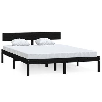 Estructura De Cama Madera Maciza De Pino Doble 135x190 Cm Negro