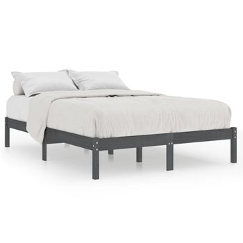 Estructura De Cama De Madera Maciza De Pino Gris 120x200 Cm