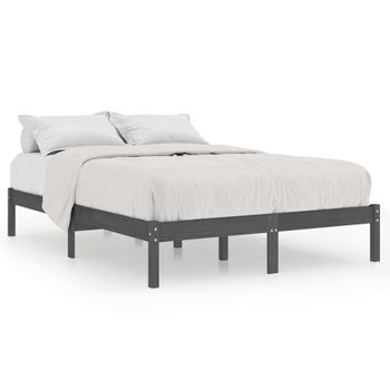 Estructura De Cama Madera Maciza Gris Doble 135x190 Cm