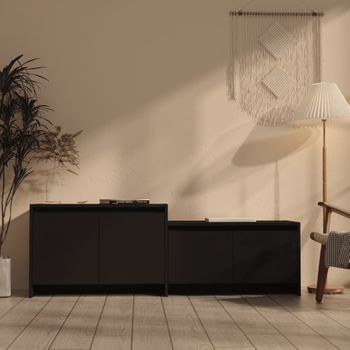 Mueble Para Tv Madera Contrachapada Negro 146,5x35x50 Cm