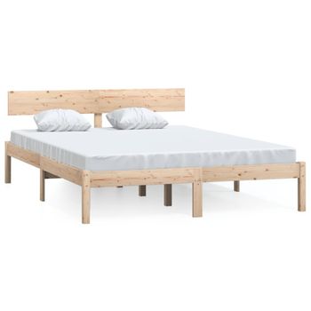 Estructura De Cama Madera Maciza De Pino 140x200 Cm Marrón