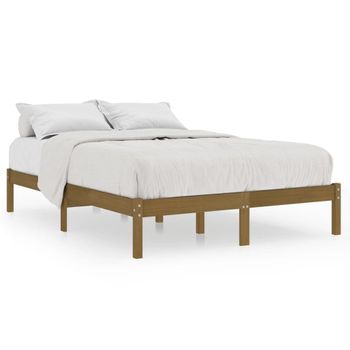 Estructura De Cama Doble Madera Maciza Marrón Miel 120x190 Cm