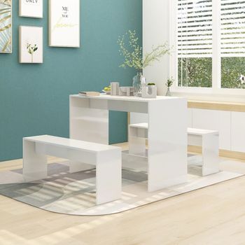 Juego De Comedor 3 Piezas Madera Contrachapada Blanco Brillante