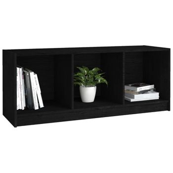 Mueble De Tv Madera Maciza De Pino Negro 104x33x41 Cm