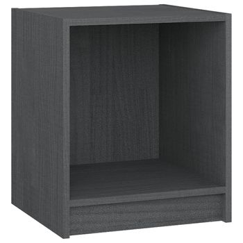 Mesita De Noche Madera Maciza De Pino Gris 35,5x33,5x41,5 Cm