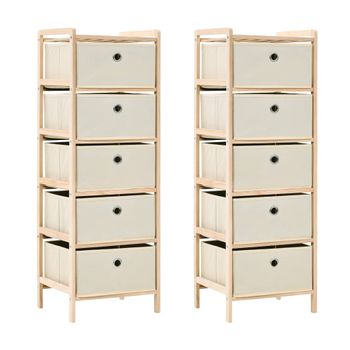 Estantes Con 5 Cestas De Tela 2 Unidades Madera De Cedro Beige